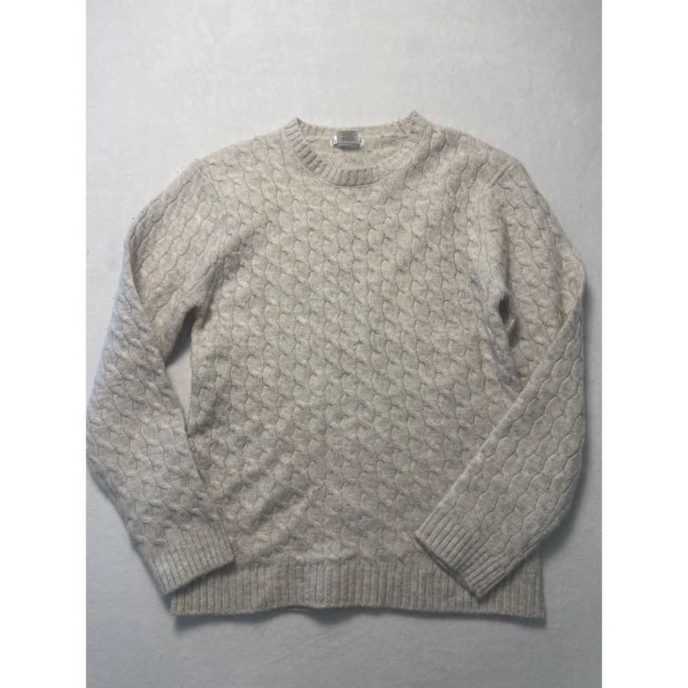 Love Cameron XL Sweater Cable Knit Preppy Oatmeal Beige Long Sleeve Crew Neck